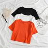 Women's Solid Color Crop Top - Slim Fit, Short-Sleeved, High Waist, Trendy Design.