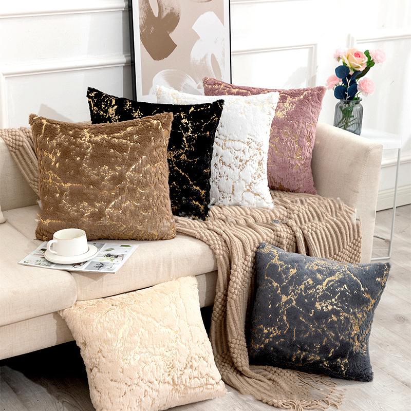 Plush Golden Fur Cushion Cover White 43x43 Decorative Pillow Cover for Sofa Home Decor Pillow Case Gray Black Fur Cushion Cover