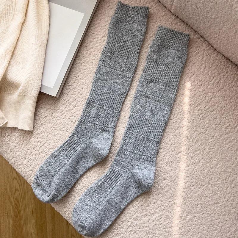 

Women s Rhombic Knit Leggings 2026 New Autumn/Winter Pile Socks Mid-Calf Ethnic Wool-Like Slimming Thermal Tights One Size
