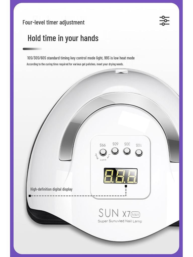 2025 Nail Lamp 320W LED Quick-Dry, 66 Beads, Smart Curing, No-Tan
