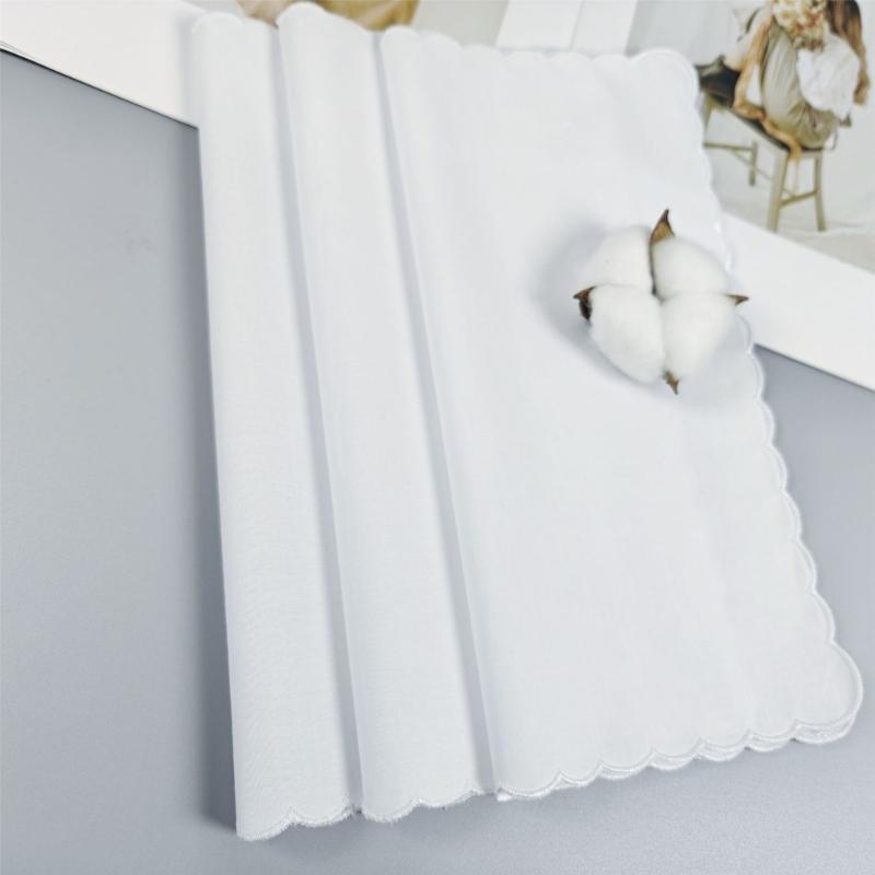 5/10Pieces White Embroidered Edge Cotton Handkerchiefs Soft Absorbent Reusable for Gym Office and Daily Use