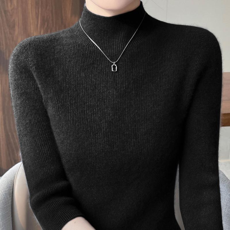 New Spring and Summer Half-high Neck Short-sleeved Sweater for Women's Fashionable Base Shirt with A 7-quarter Sleeve Sweater Slim-fit Body