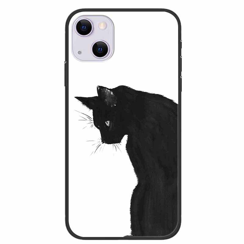 For iPhone 14/14 Plus Case Black Silicone Soft TPU Luxury Flower Animal Back Cover For iPhone 14/14 Plus New Shells for iPhone14