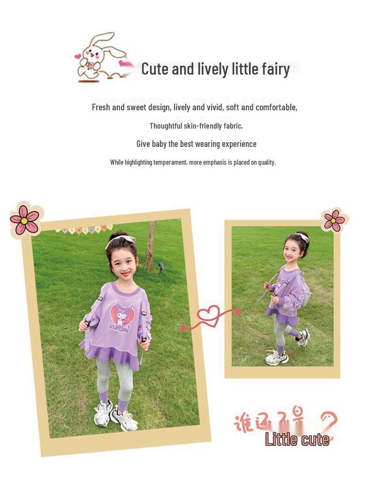 Girls' Toddler Long Sleeve Korean Style Casual Sweatshirt and Dress Set for Spring and Autumn