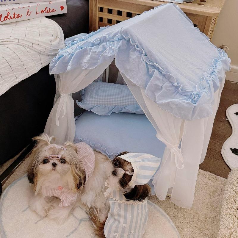 Haustierzelthaus für Katzen Hunde Abnehmbar Waschbar Prinzessinnenburg Bett Geschlossene Kuschelhöhle 4-Jahreszeiten Gemütliches Versteck für Welpen im Innenbereich