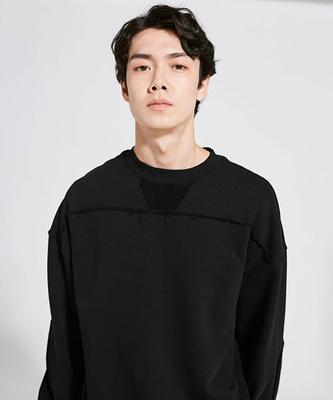 Moseu Line Color Block Sweatshirt_Black