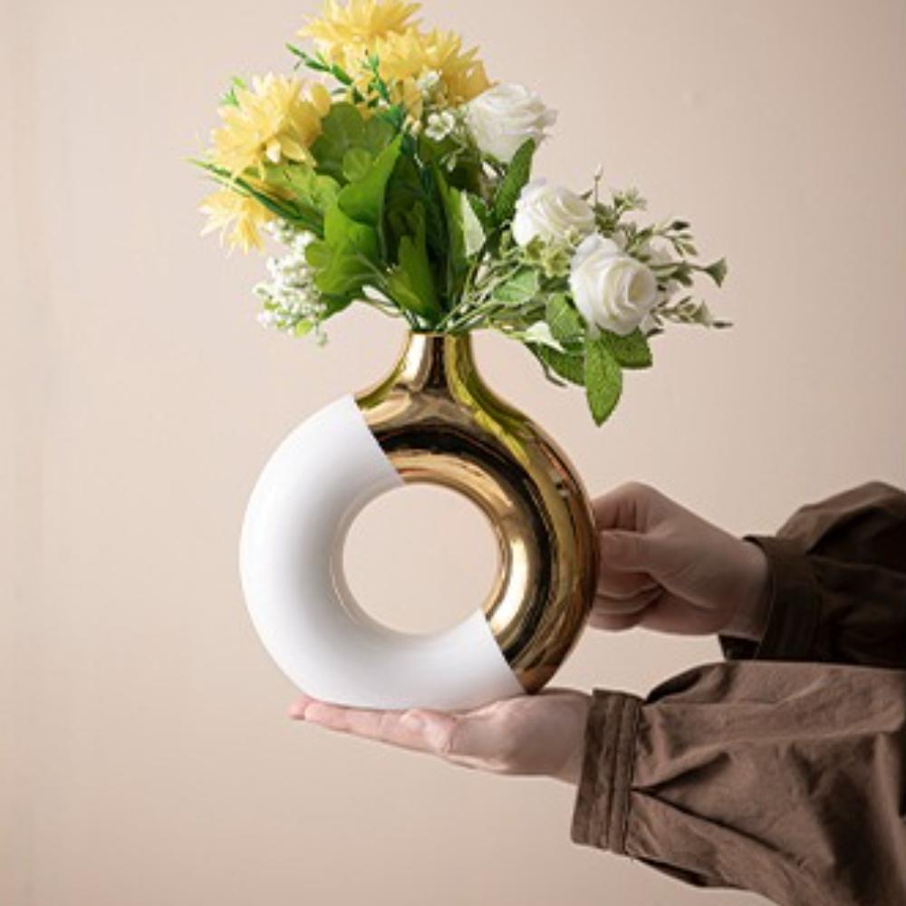 Luksusowy Złoty Ceramiczny Wazon na Kwiaty do Kwiatów Ślub Dom Stół Dekoracja Kwiatowa Prezent na Parapetówkę Minimalistyczny Wystrój Domu