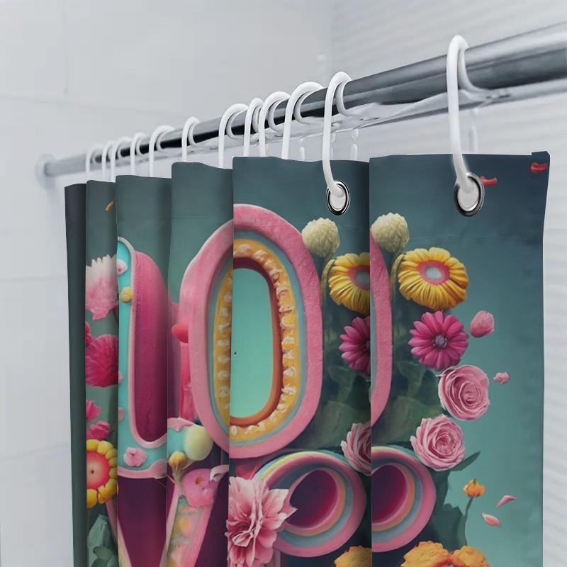 Floral 'LOVE' Shower Curtain | Romantic and Colorful Bathroom Decor