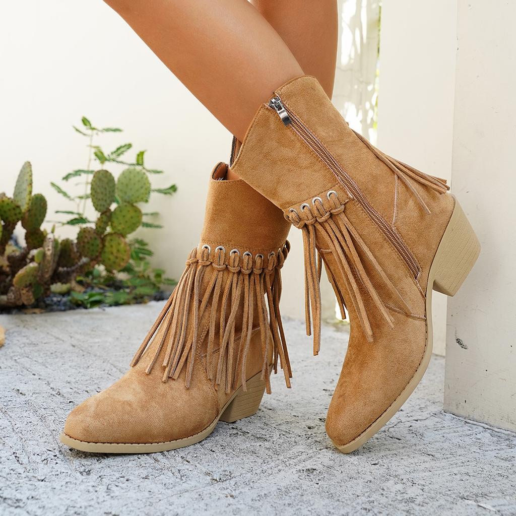 Modische Damen-Stiefeletten mit Blockabsatz, Retro-Stil, spitz zulaufend, bequem und elegant zum Hineinschlüpfen – elegante Outdoor-Stiefeletten zum Hineinschlüpfen