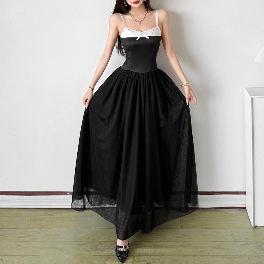 European and American Summer New Niche Fashion Lace Splicing Heavy Industry Light Luxury Slim Suspender Dress