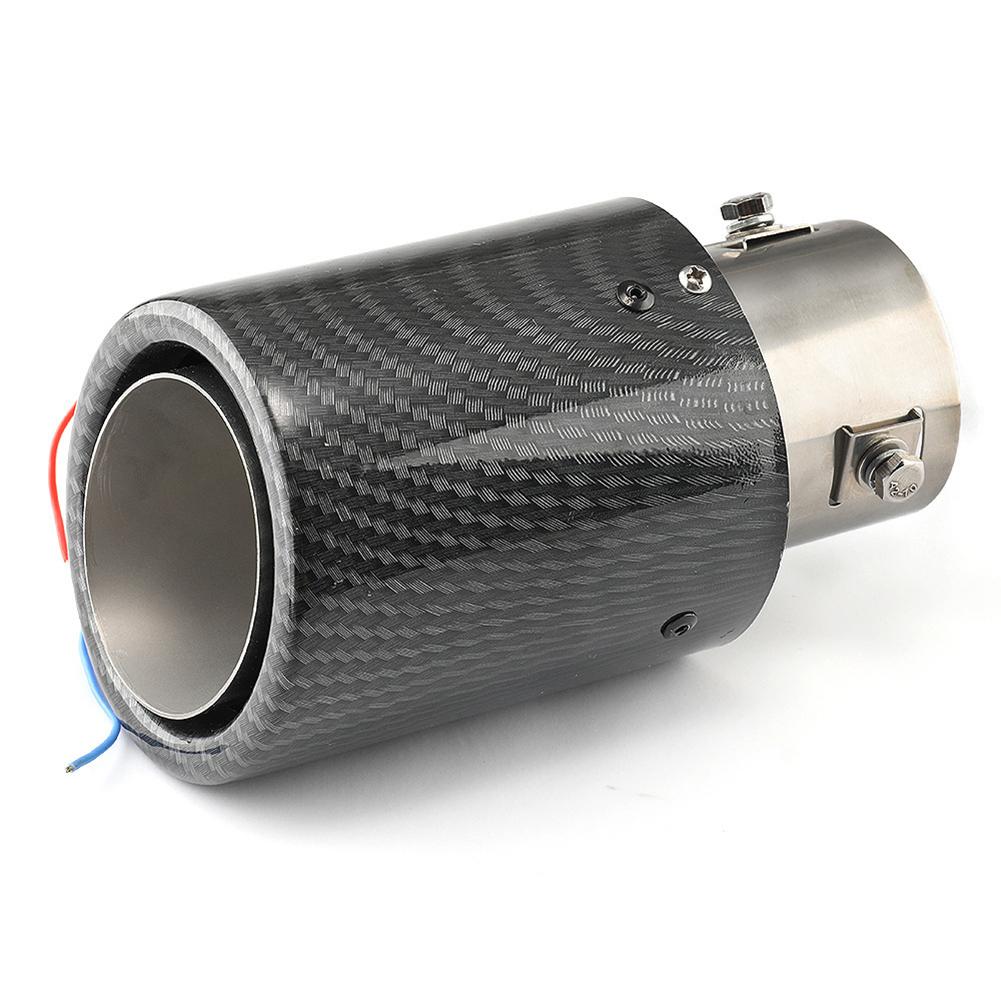 Furulu Universal Carbon Fiber Style Car Exhaust Muffler Pipe Tip LED Light Exhau