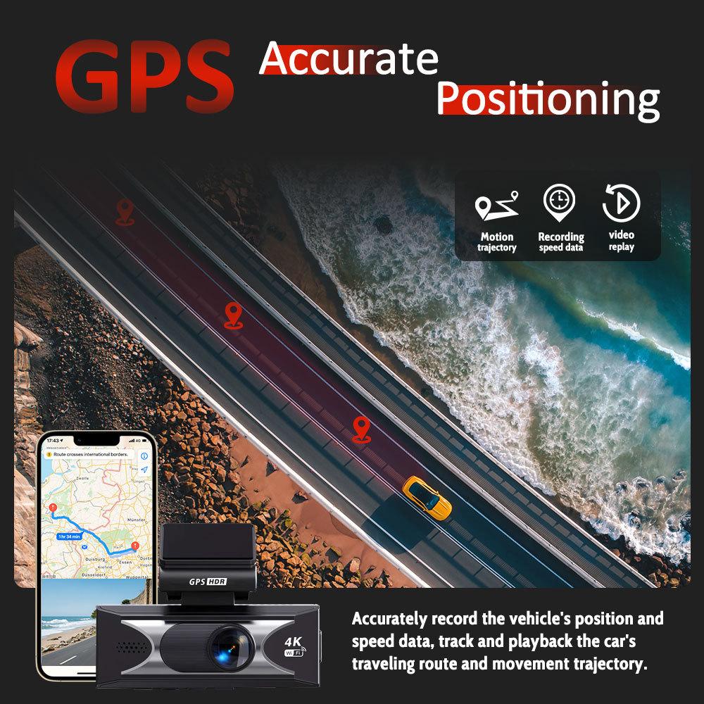 4K Dual Lens Dash Cam, Front and Rear Recording, Super Wide Angle, Night Vision, WiFi, GPS
