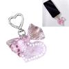 Fashionable Heart Shaped Keyring Multi Hole Detailing Acrylic Alloy Bowknot Key Charm Compact Daily Carry Companion
