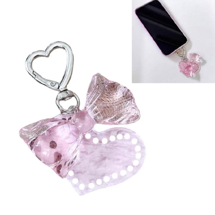 Fashionable Heart Shaped Keyring Multi Hole Detailing Acrylic Alloy Bowknot Key Charm Compact Daily Carry Companion