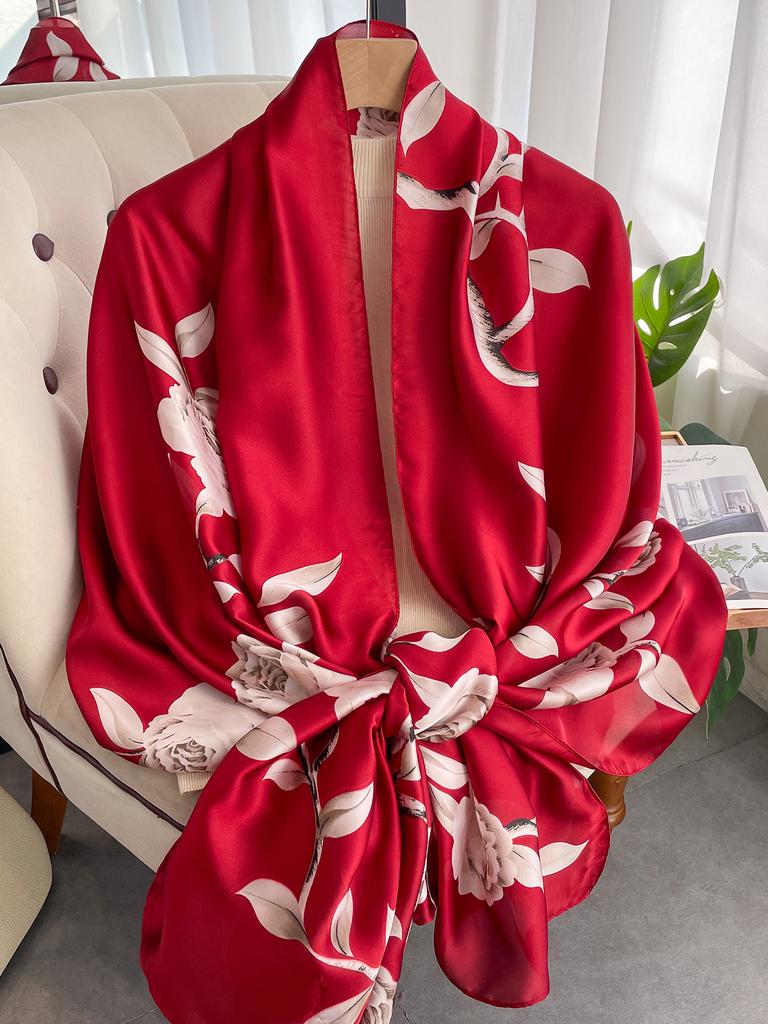 Fashion Kerchief Silk Satin Neck Scarf For Women Print Hijab Scarfs Female 180*90Cm Shawls And Wraps Scarves For Lady