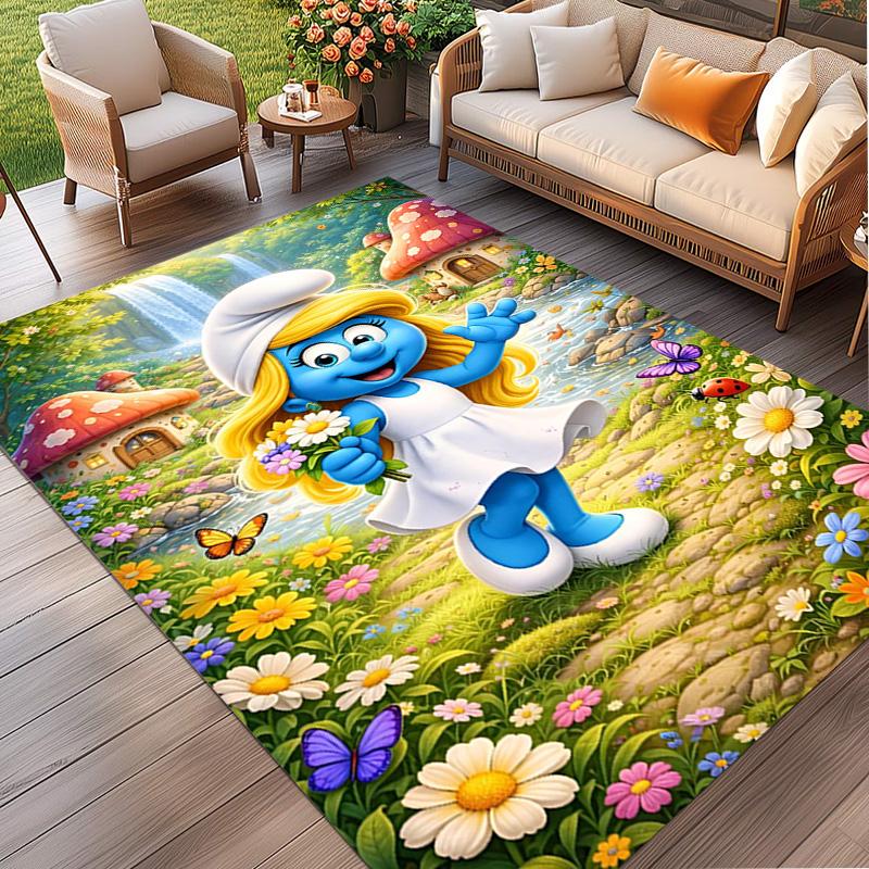 Blue Smurfs Print Rug, Washable Floor Carpet, For Entryway Dorm Laundry Room Office Study, Home Decor Birthday Christmas Gift