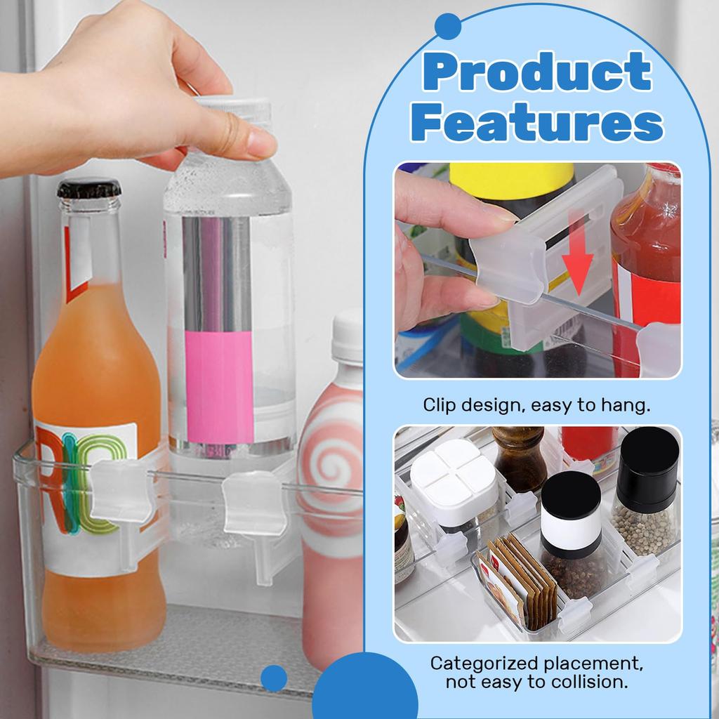 Refrigerator Dividers Clip,Adjustable Plastic Organizer Tools,Fridge Door Retractable Snap-on Space Separators Kitchen Storage