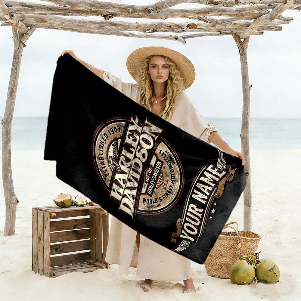 Harley-davidson Personalized Name Beach Towel Super Soft Microfiber Quickdry Fabric