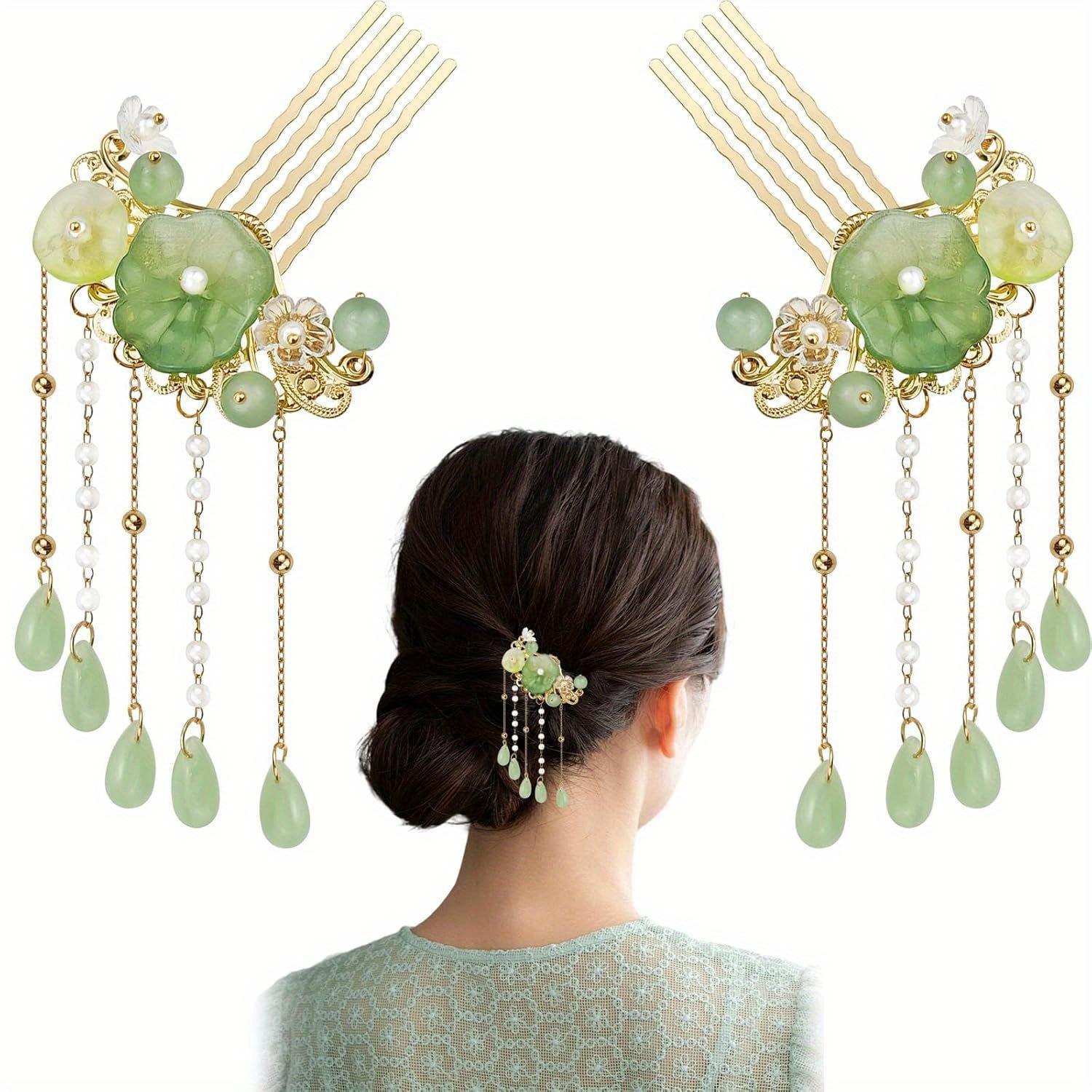

2PCS Leaf Lotus Hair Comb, Bridal Hair Piece Comb Hair Accessories For Women And Girls