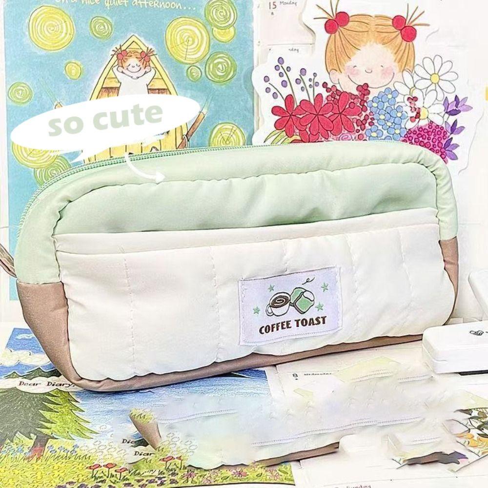 

Coffee Toast Pen Bag Large Capacity Pencil Pouch New Pen Box Students