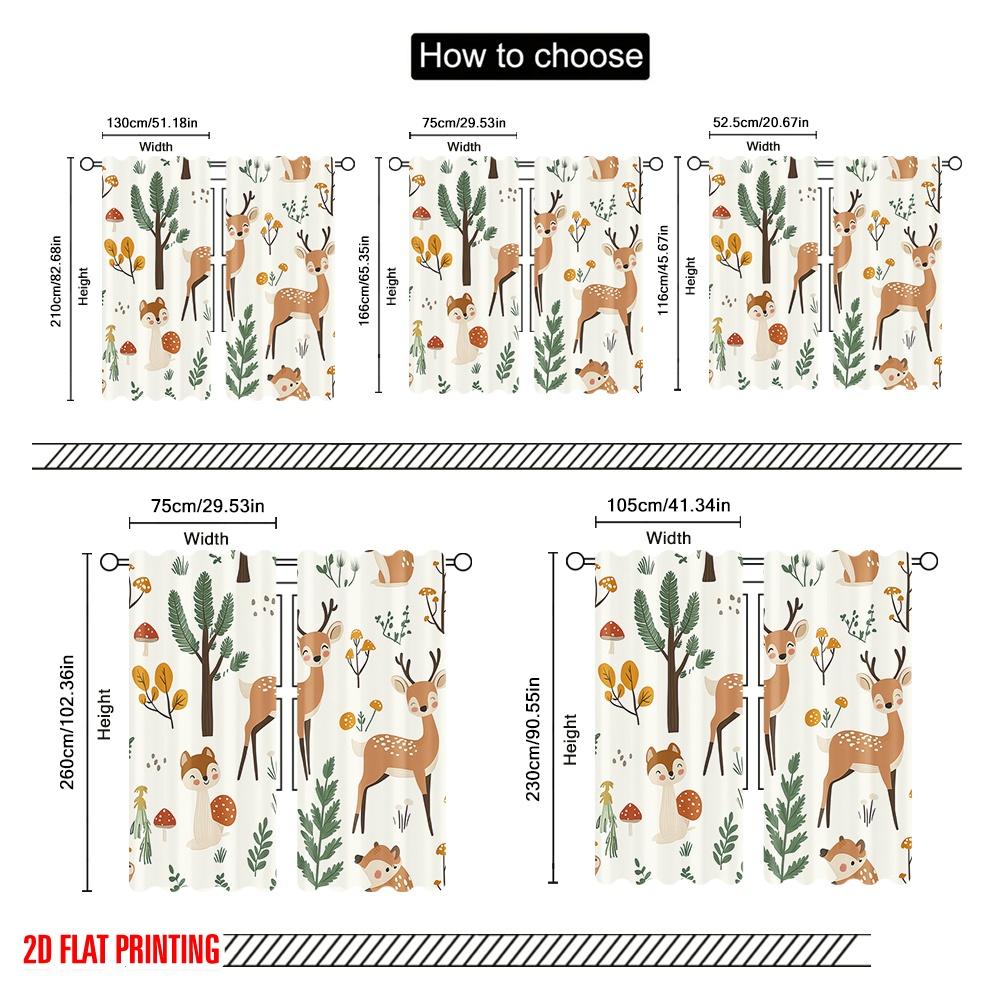 2pcs,2D plane printing Popular Curtains Cute woodland animals forest seamless (2) Versatile Fabric (without rod) Decorations