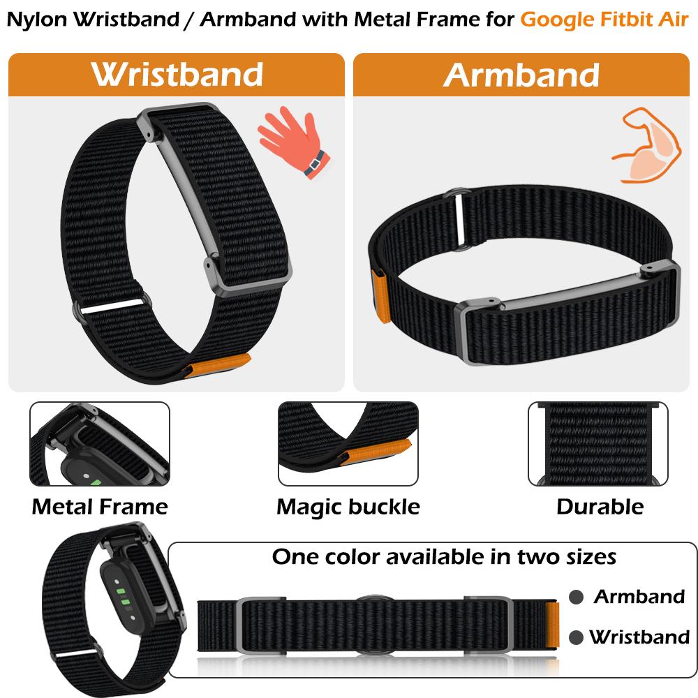 2PCS Soft Nylon Wristband & Armband Set for Google Fitbit Air Integrated Metal Frame Strap Sport Strap for Google Fitbit Air