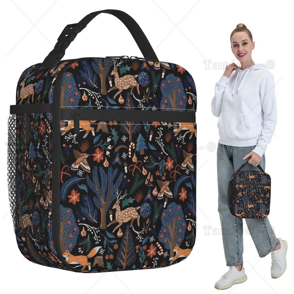 Süßer Fuchs und Waldmuster Isolierte Lunchtasche für Damen Büro Kühlertasche Thermische Lebensmittelbox Tragbare Lunchboxen Behälter