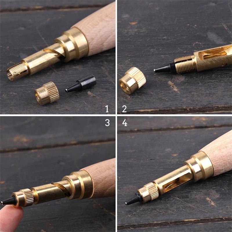 Děrovací šroub Vyjímatelná vrtačka na knihy Automatická s 6 velikostí špičky 1,5-4 mm Automatické řemeny Šroubovací děrovací kožený nástroj