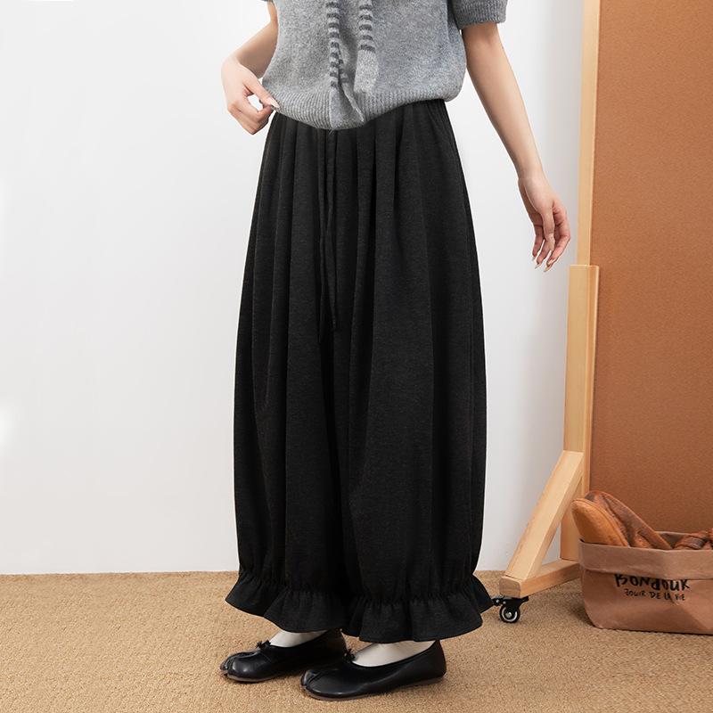 Japanese Fashion Cropped Pants for Woman Vintage Baggy Lantern Trousers Women Spring Autmn Kawaii Ruffled Casual Pant Mujer