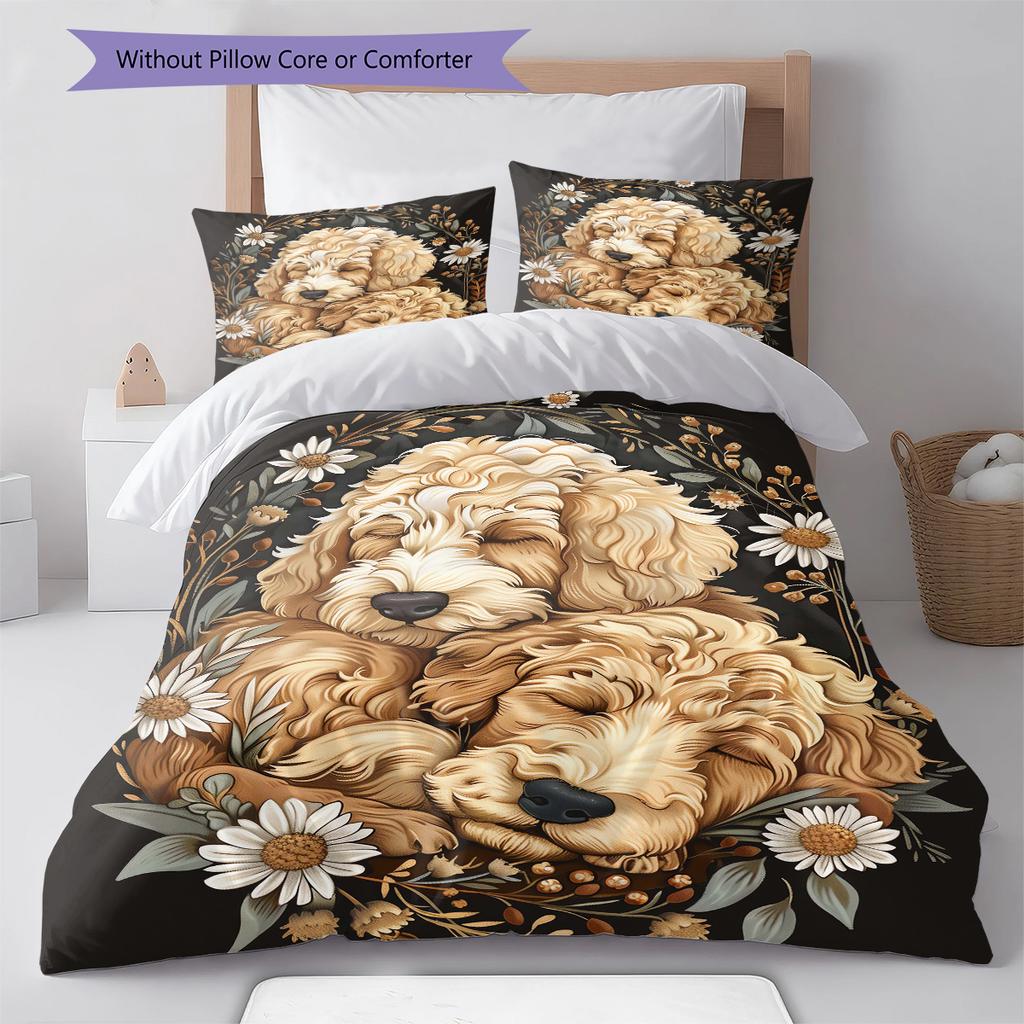 Cute Puppy Dogs Pattern Bedding Quilt Set Quilt Cover Pillowcase Home Decoration Birthday Gift (1 * Duvet Cover + 2 * Pillowcase, Without Core)