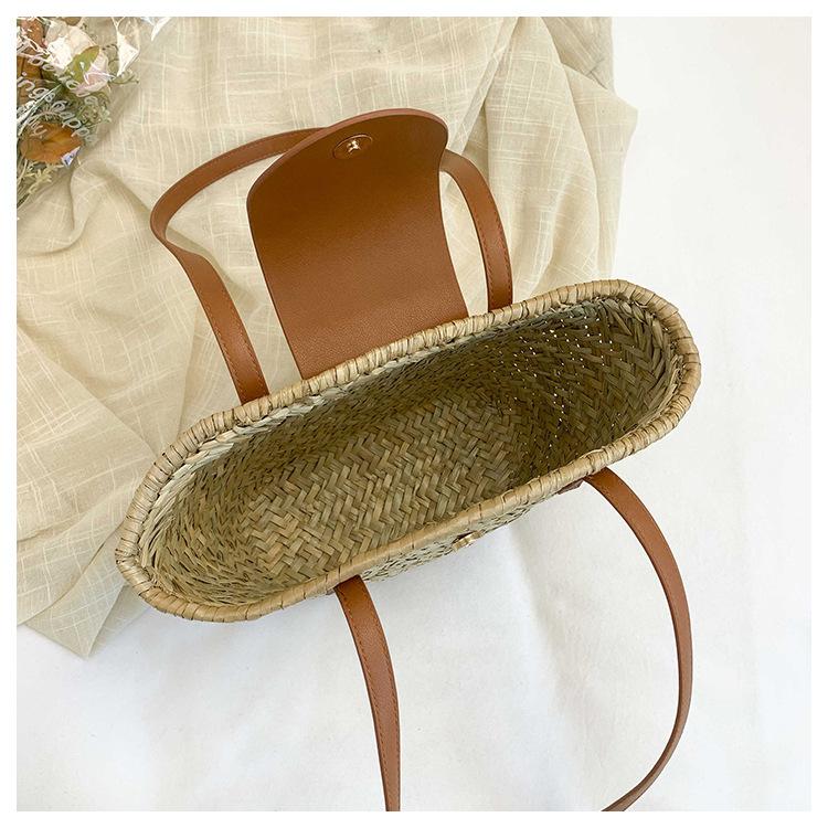 Minimally Designed One Shoulder Woven Bag with A New Cover Made of Natural Grass Vine Woven Bag for Vacation Beach, Versatile Woven Bag for Women