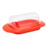 Round Edge Plastic Butter Storage Box Cheese Dessert Bread Container with Transparent Lid KnifeRed