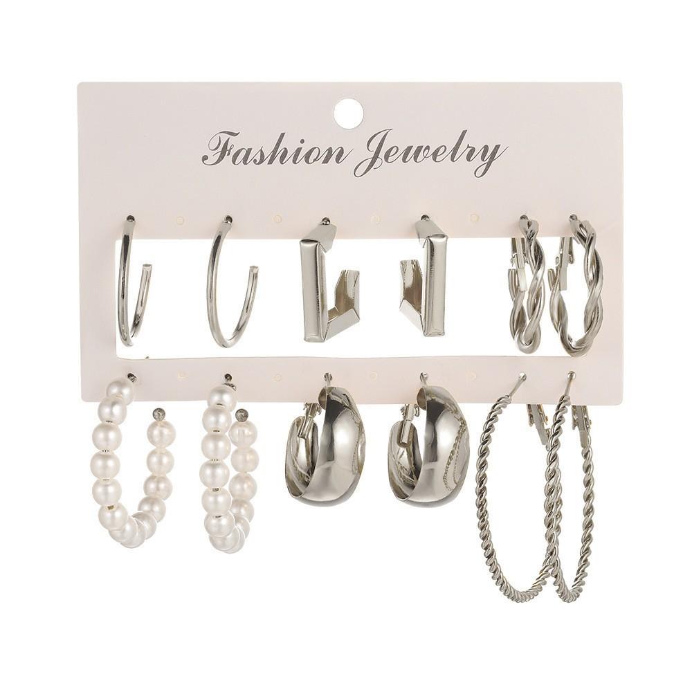Hot Sale Metal C-Earrings Geometric Earrings Set Vintage Pearl Earrings Earrings