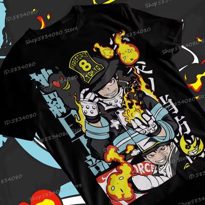 Fire Force Print Unisex Fashion Casual Tshirt Unisex Street Graphic Anime Tee Fire Force Classic Vintage T Shirts Anime Apparel