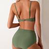 New Multi-color Printing Split Solid Color Gathering Bikini High Waist Explosion Swimsuit