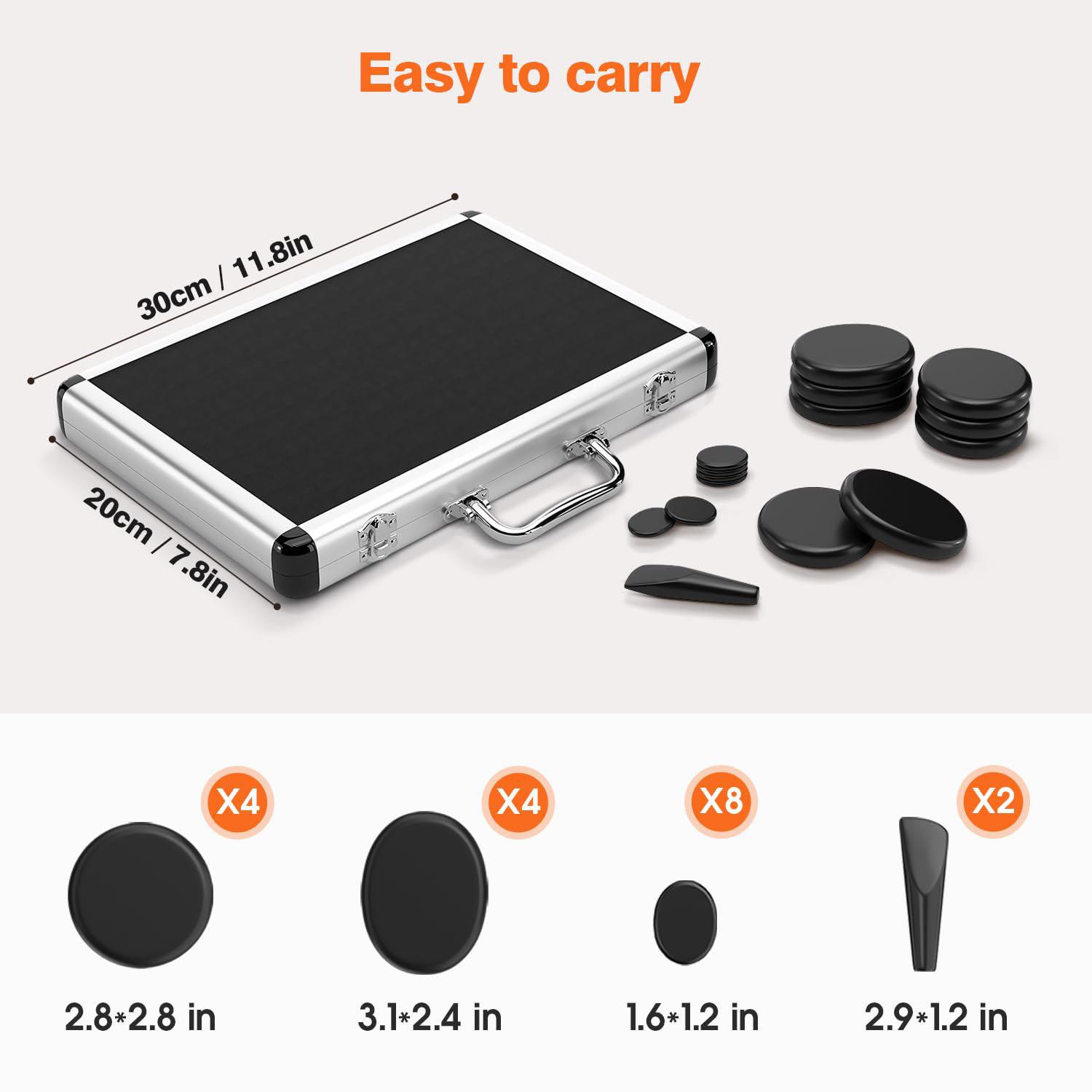 

Набор для массажа горячими базальтовыми камнями из 18 штук с нагревательным набором — камни Бяньши и портативная нагревательная коробка для домашнего спа, согревания и расслабления чёрный