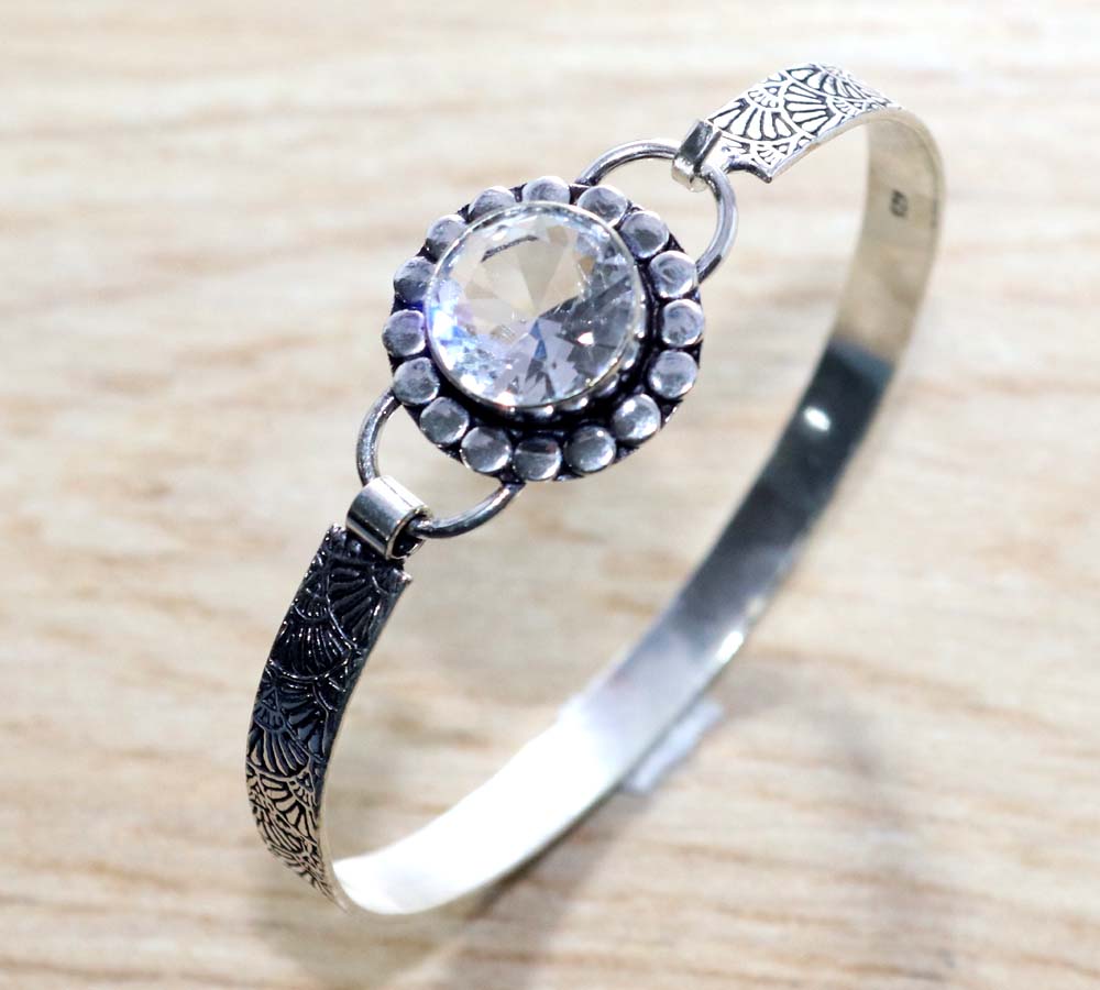 White Topaz 925 Silver Plated Bangle 7" Red Carpet Look Jewelry Trendy d5p31