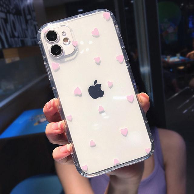 Cute Love Heart Transparent Phone Case For Iphone 12 11pro X Xr Xs Max 12 Mini 7 8 Plus Soft Clear Tpu Shockproof Back Cover