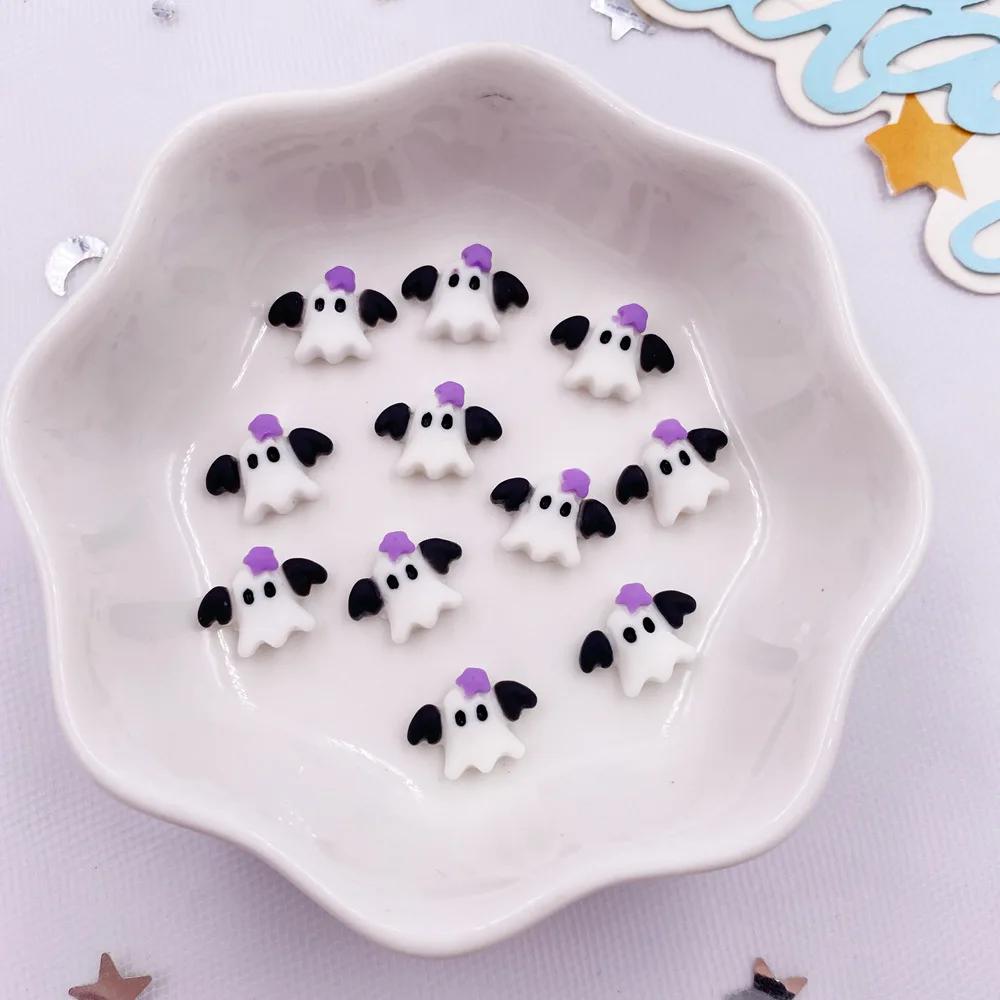 30pcs Resin Mini Colorful Painted Cartoon Ghosts Bat Pumpkin Spider Bat Candle Figurines Flat Back Nail Art DIY Scrapbook M437 H