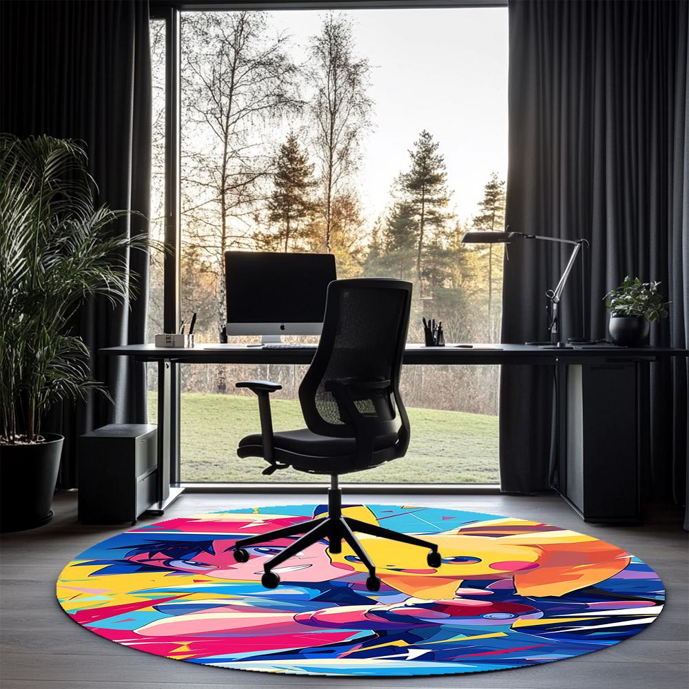 Pokémon Printed Round Rug Carpet Chair Rug Area Rug Entryway Doormats,for Office Chair Living Room Bedroom Kitchen Room.