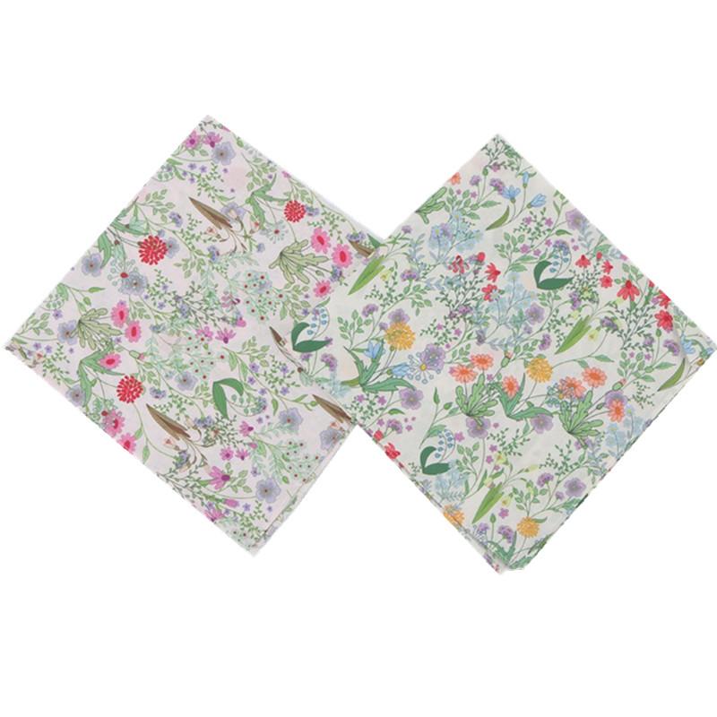 3Pcs 45x45cm Square Cotton Pastoral Flower Printed Portable Lady Handkerchief Women Absorbent Hand Towel Wedding Party Gift