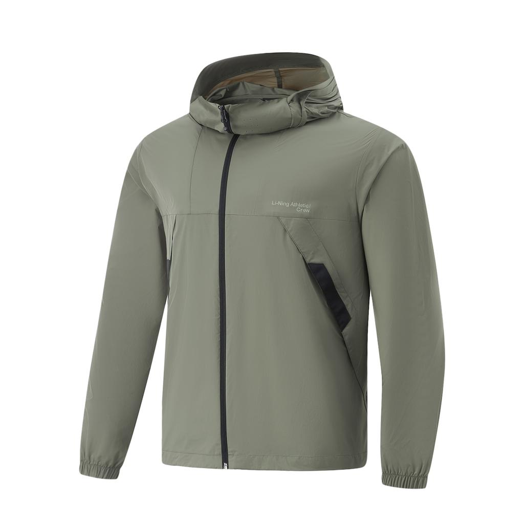 Li-Ning Urban Outdoor Series Solid Color Zip-Up Hooded Loose Breathable UV Protection Sun Protection Jacket Men Jackets Tea-Green AFDV461-6