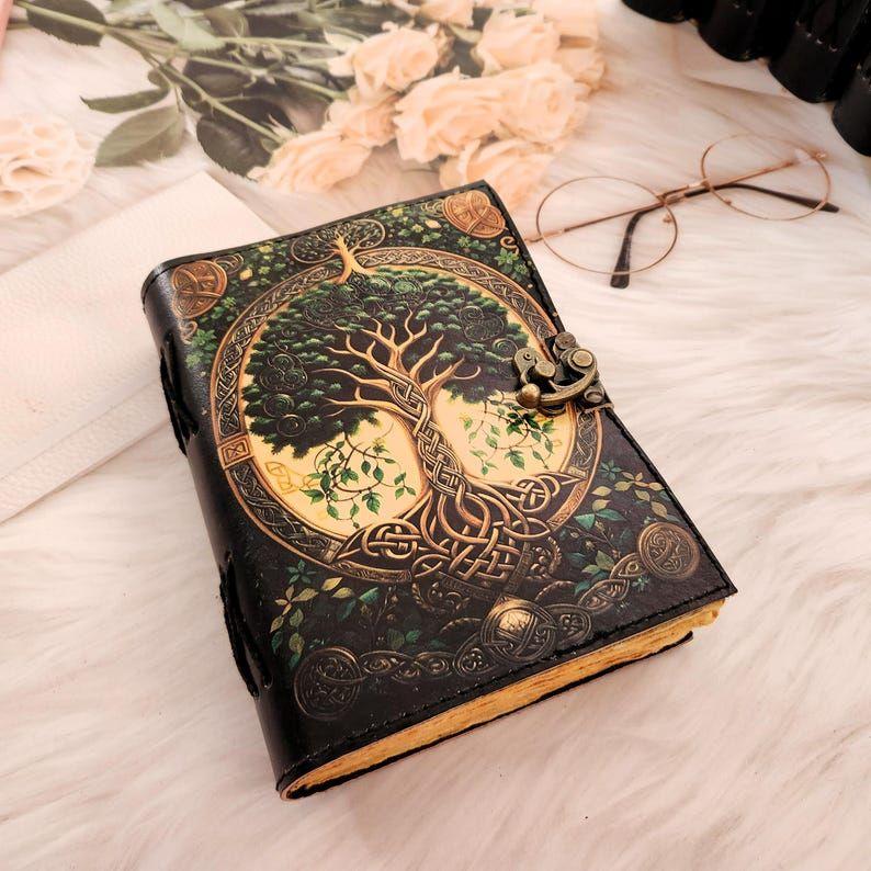 Tree Printed Leather Journal, Notebook, Leather Sketchbook, Leather Dairy, 200 Deckle Page Writing Book, Wedding Gift, Personalized Gift.