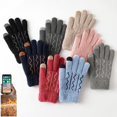 Unisex Winter Warmhalten Gestrickt Verdicken Einfarbig Touchscreen Weiche Handschuhe