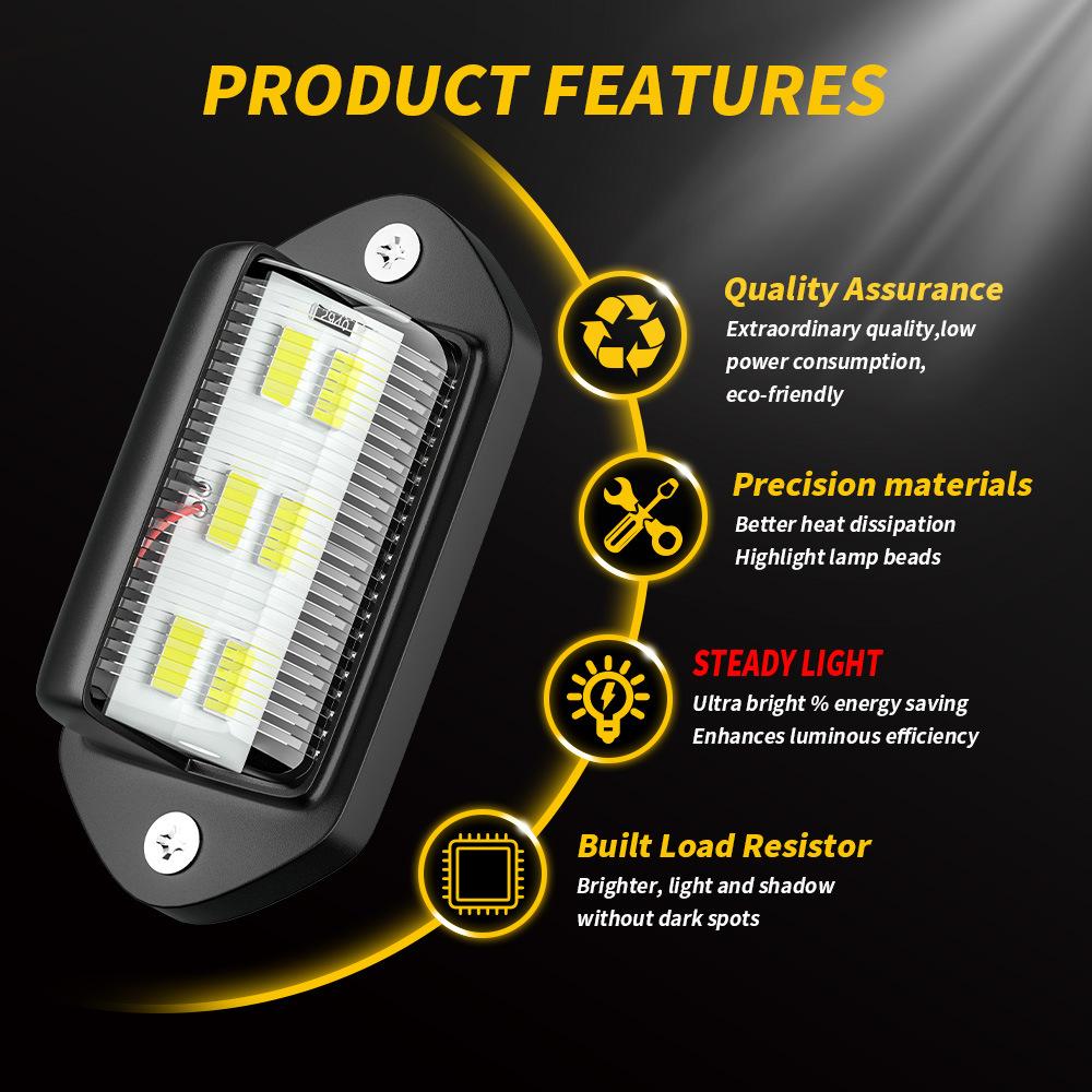 2 PCS Car Truck License Plate Light Lamp 12-24V 6 LED Cars Bus Taillight Edge Lights White Bulbs Motorcycle Signal Light