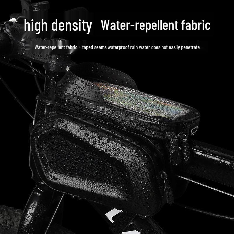 Waterproof Bicycle Top Tube Bag with Mobile Phone Holder and Saddle Storage