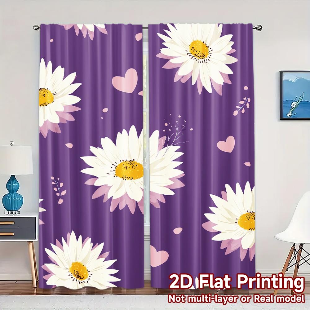 

2D FLAT PRINTING 2pcs Curtains (Without Rod) Floral Pattern on Purple Background April Fools is Day holiday curtains Prints 100*130 Rod Pocket 1pcs