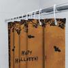 Halloween Decor Shower Curtain With Black Cats Bats Printing Orange Fabric Shower Curtains For Home Decoration
