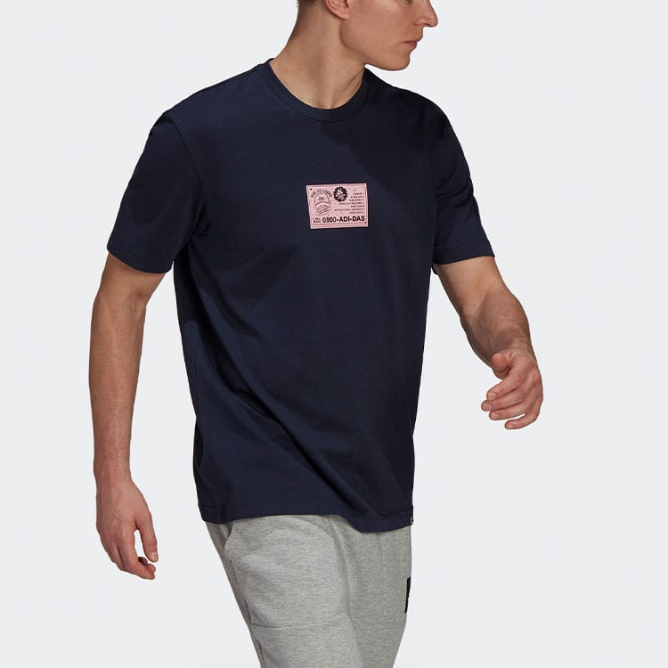 adidas T Shirts Men's Ink Blue Crew Neck Moderate Straight Fit GN8184
