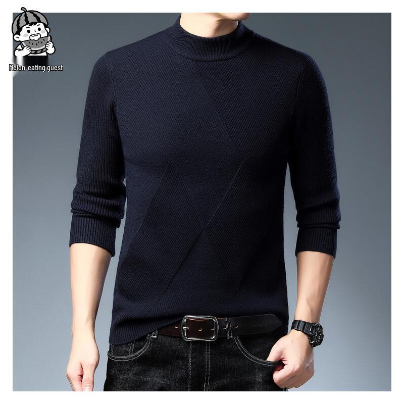 Men's Winter Knitted Sweater: Thick, Warm, Half-High Collar, Dad Style